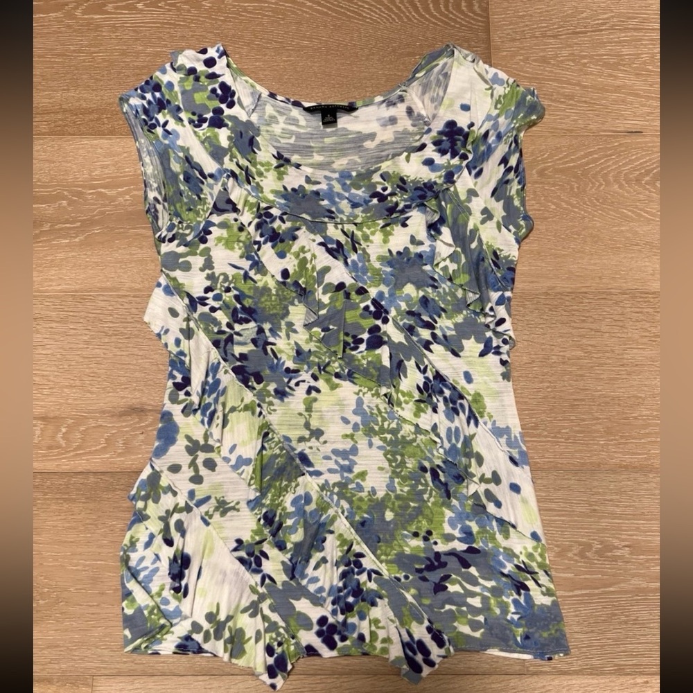 Banana Republic blue and green ruffle top short sleeve top size small